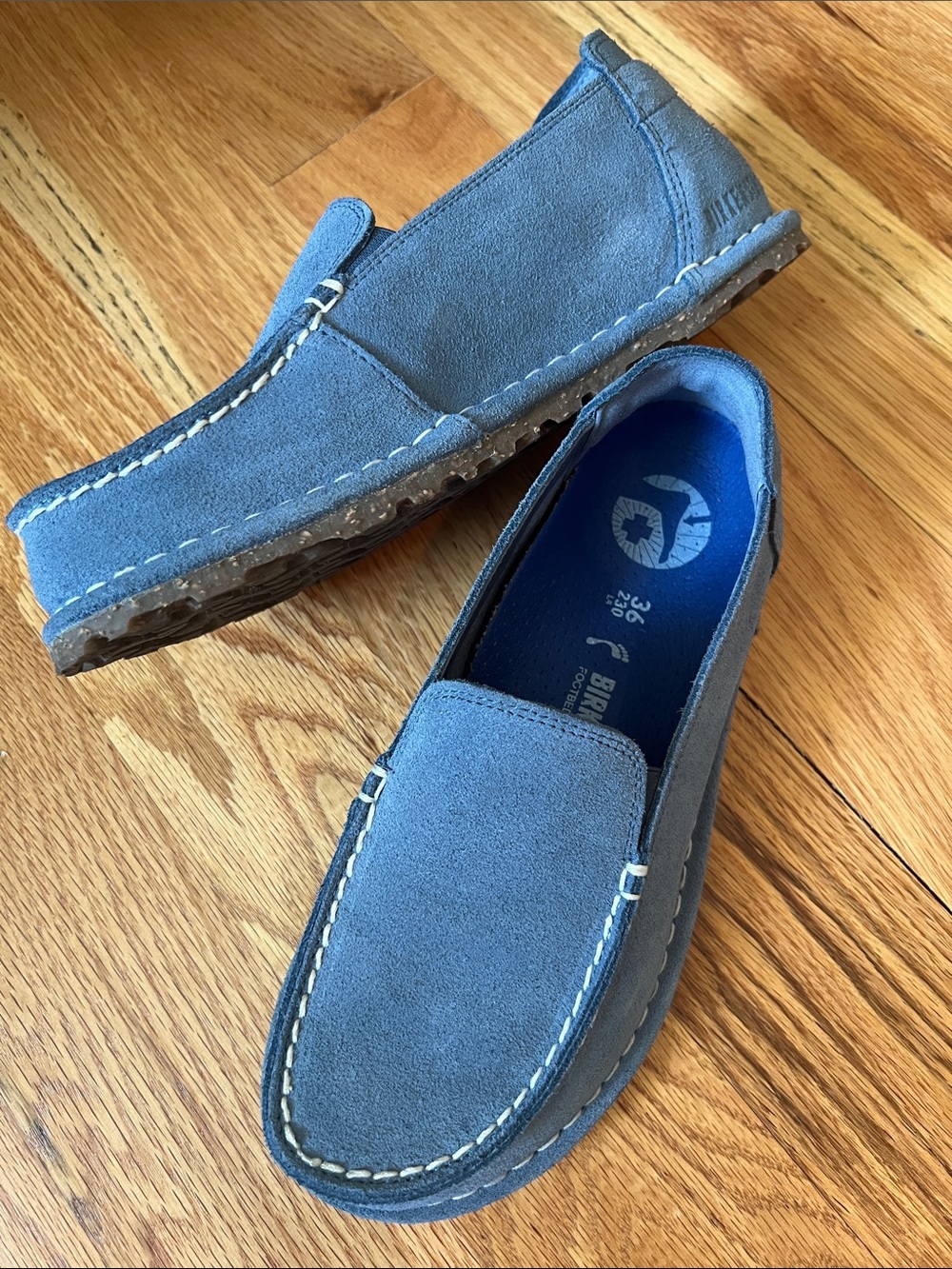 Blue Suede Slip-On Loafers by Birkenstock size 36